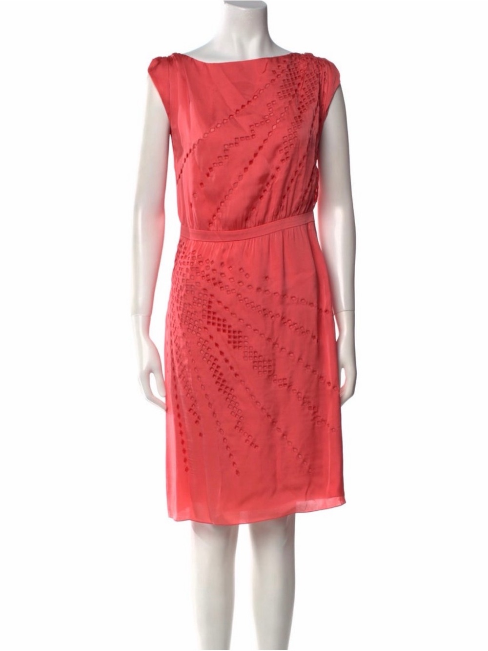 Coral Embellished Sleeveless Sheath Dress Bateau Neckline